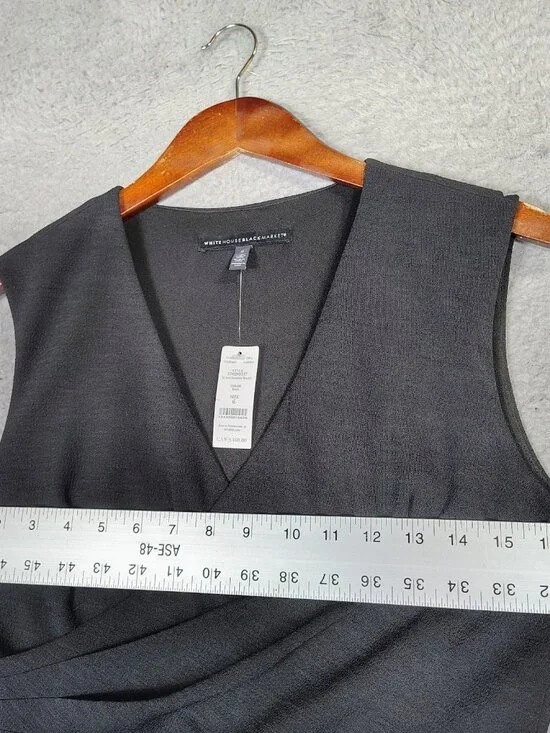 White House Black Market Dress Women 6 Black Sheath V-Neck Ruched Minimalist NWT - Picture 4 of 11